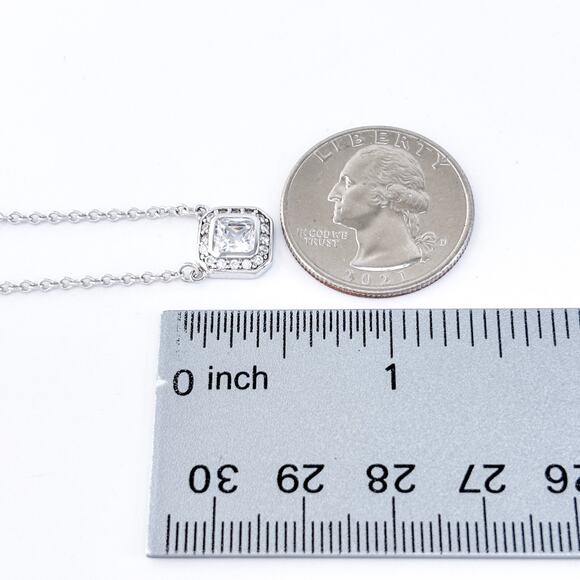 Vintage Sterling Silver 925 Cubic Zirconia Station Necklace Square Drop 18.5” - Picture 5 of 6